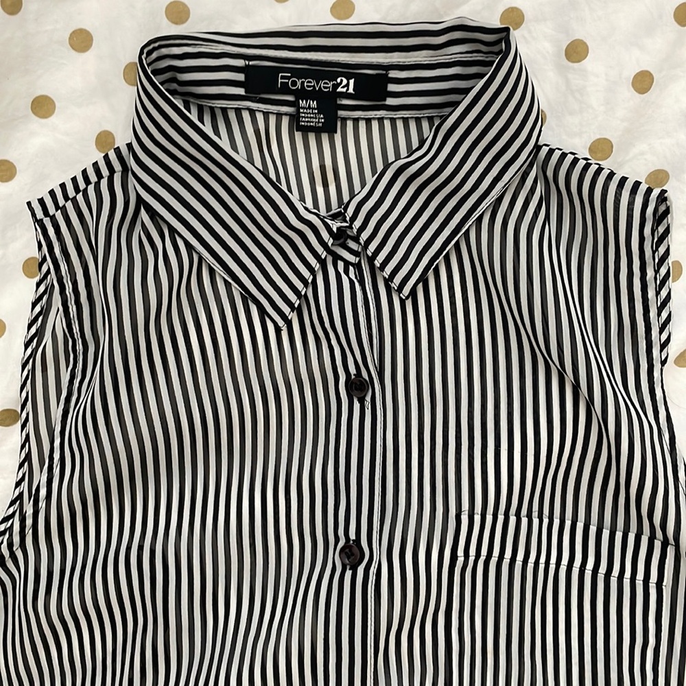 Forever 21 black and white stripe collar blouse